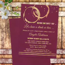 Gold Marsala Wine Bachelorette Kaart