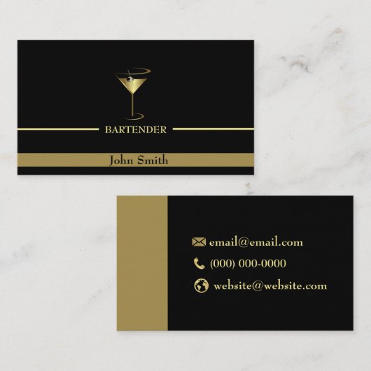 Gold Martini Logo Bartender Visitekaartje (Voorkant / Achterkant)