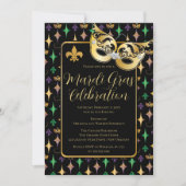 Gold Mask Fleur de Lis Mardi Gras Party Kaart (Voorkant)