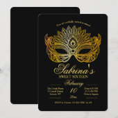 Gold Mask Masquerade Sweet Sixteen Uitnodiging (Voorkant / Achterkant)