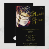 Gold Mask op Black Mardi Gras Party Kaart (Voorkant / Achterkant)