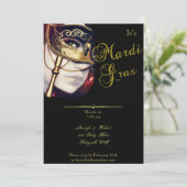 Gold Mask op Black Mardi Gras Party Kaart (Staand voorkant)