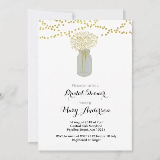 Gold Mason Jar Bridal Shower Kaart (Voorkant)