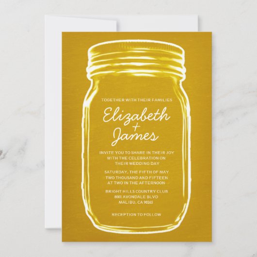 Gold Mason Jar Wedding Invitations Kaart (Voorkant)