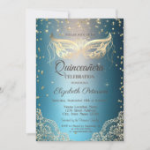 Gold Masqu Lace, Diamonds Quinceañera Kaart (Voorkant)