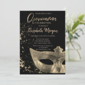 Gold Masque, Confetti Quinceañera Kaart (Staand voorkant)