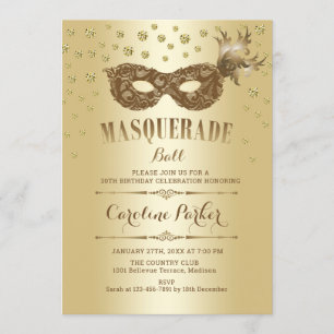 Gold Masquerade Ball Birthday Party Kaart