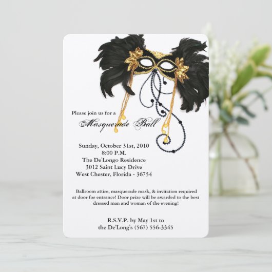 Gold Masquerade Ball Mask Costume Halloween Part Kaart (Staand voorkant)