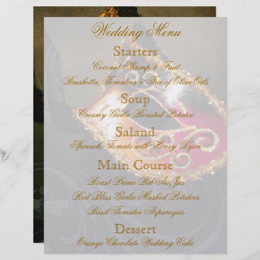 Gold Masquerade Ball Wedding Menu Flyer (Voorkant / Achterkant)