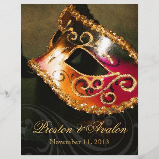 Gold Masquerade Ball Wedding Menu Flyer (Achterkant)