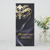 Gold Masquerade Black Bridal Shower-uitnodiging Kaart (Staand voorkant)