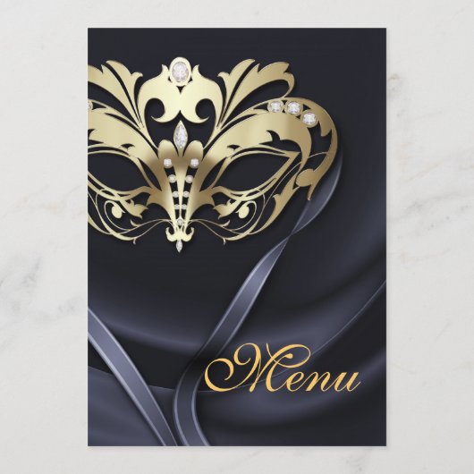 Gold Masquerade Black Jewel Wedding Menu (Achterkant)