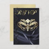 Gold Masquerade Black Jeweled RSVP Uitnodiging (Voorkant / Achterkant)