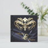 Gold Masquerade Black Jeweled Wedding Kaart (Staand voorkant)