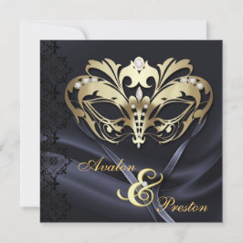 Gold Masquerade Black Jeweled Wedding Kaart