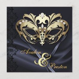 Gold Masquerade Black Jeweled Wedding Kaart