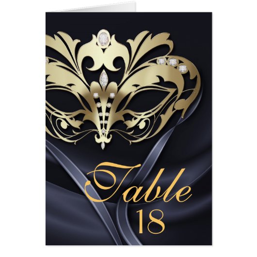 Gold Masquerade Black Table Number Card (Voorkant)