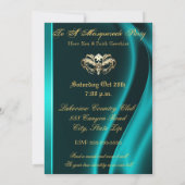 Gold Masquerade Blauwgroen uitnodiging voor juwele (Achterkant)