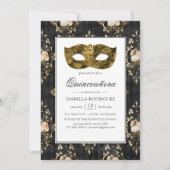  Gold Masquerade Floral Damask Quinceañera Kaart (Voorkant)
