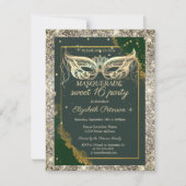 Gold Masquerade Glitter Green Sweet 16  Kaart (Voorkant)