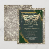 Gold Masquerade Glitter Green Sweet 16  Kaart (Voorkant / Achterkant)