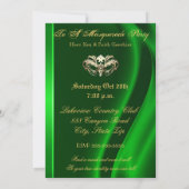 Gold Masquerade Green Jeweled Party Uitnodiging (Achterkant)