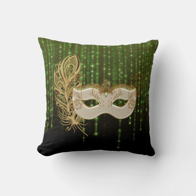 Gold Masquerade Green String Lights Square Pillow Kussen (Voorkant)