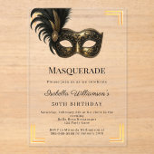 Gold Masquerade luxury birthday party Acryl Uitnodigingen (Voorkant)