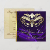 Gold Masquerade Mask Paarse New Years Uitnodiging (Voorkant / Achterkant)