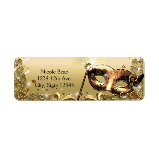 Gold Masquerade Masker Elegant Ball Birthday Party Etiket (Voorkant)