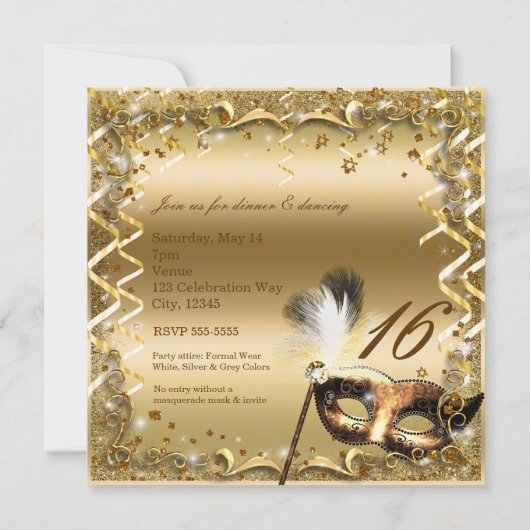 Gold Masquerade Masker Elegant Ball Birthday Party Kaart (Achterkant)