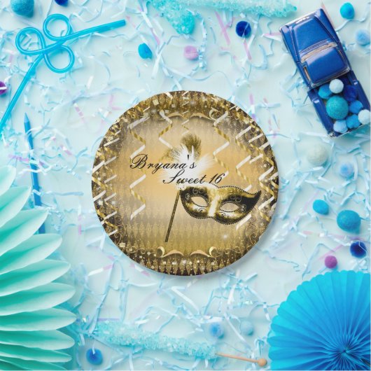 Gold Masquerade Masker Elegant Ball Birthday Party Papieren Bordje (Feest)