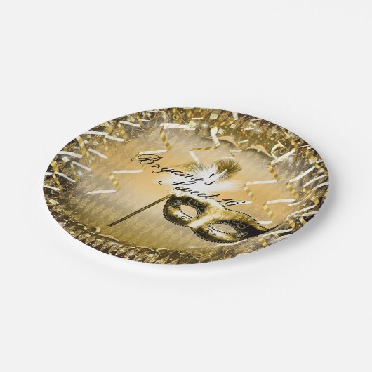 Gold Masquerade Masker Elegant Ball Birthday Party Papieren Bordje (Gekanteld)