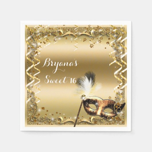 Gold Masquerade Masker Elegant Ball Birthday Party Servetten (Voorkant)