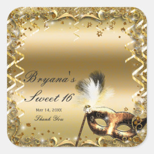 Gold Masquerade Masker Elegant Ball Birthday Party Vierkante Sticker