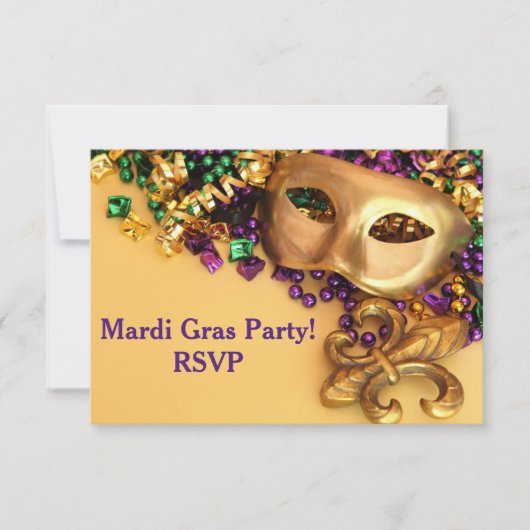 Gold Masquerade Masker Mardi Gras Uitnodiging (Voorkant)