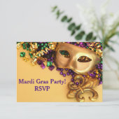 Gold Masquerade Masker Mardi Gras Uitnodiging (Staand voorkant)