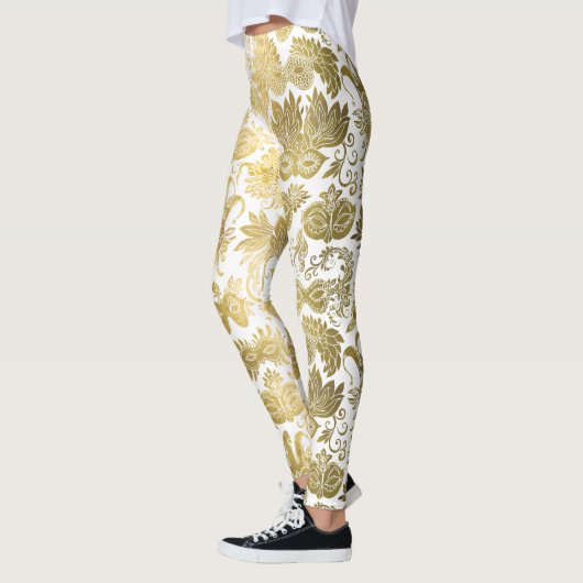 Gold Masquerade maskers op wit patroon Leggings (Links)