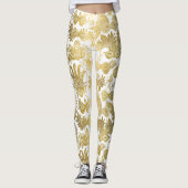 Gold Masquerade maskers op wit patroon Leggings (Voorkant)