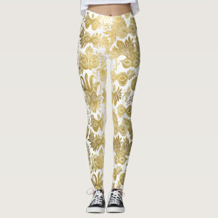 Gold Masquerade maskers op wit patroon Leggings