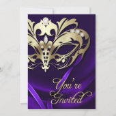 Gold Masquerade Paars Jeweled Party - Uitnodiging (Voorkant)