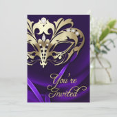 Gold Masquerade Paars Jeweled Party - Uitnodiging (Staand voorkant)