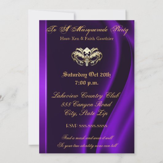 Gold Masquerade Paars Jeweled Party - Uitnodiging (Achterkant)