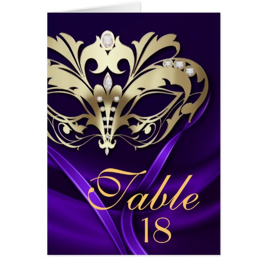 Gold Masquerade Paars Table Number Card (Voorkant)