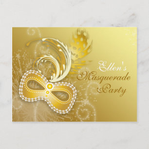 Gold Masquerade Party - Uitnodiging Briefkaart
