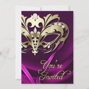 Gold Masquerade Pink Jeweled Party Uitnodiging