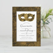 Gold  Masquerade Quinceañera Kaart (Staand voorkant)
