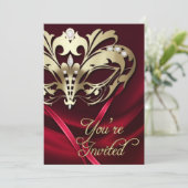 Gold Masquerade Red Jeweled Party - Uitnodiging (Staand voorkant)