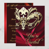 Gold Masquerade Red Jeweled Party - Uitnodiging (Voorkant / Achterkant)