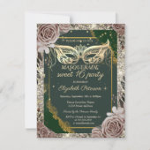 Gold Masquerade Roses Glitter Green Sweet 16  Kaart (Voorkant)